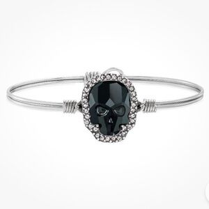 Luca + Danni Crystal Pave Skull Bangle Bracelet Silvertone Black Gemstone NEW